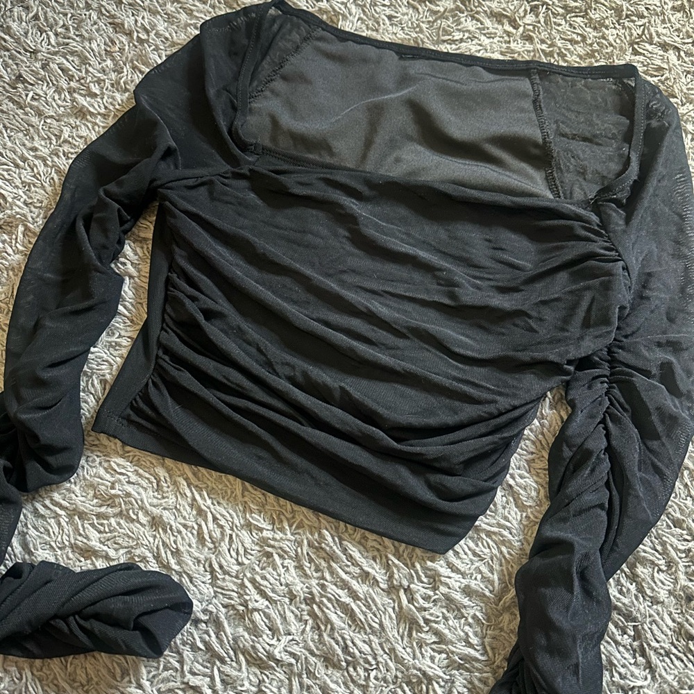 Elegant Black Mesh Long Sleeve Top